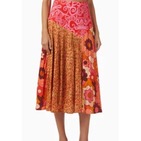 Celia B Sz L Skirt Kosh Orange Patchwork Retro Boho 50's Vintage Midi CeliaB New - Picture 1 of 7